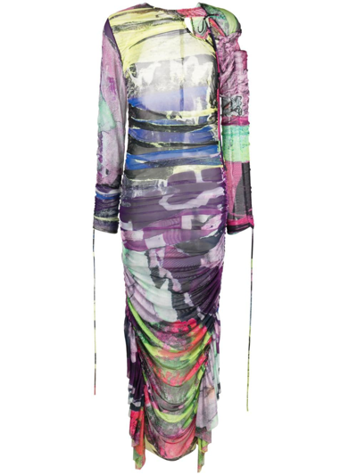 Marques' Almeida Abstract-print Ruched Dress In Green