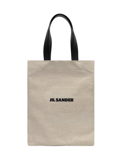 Jil Sander Logo Detailed Rectangular Tote Bag In White
