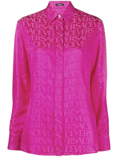 Versace Fuchsia Shirt With All-over Print In Pink