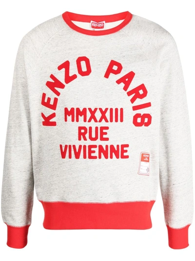 Kenzo Rue Vivienne Slim Crewneck Sweatshirt Pearl In Grey