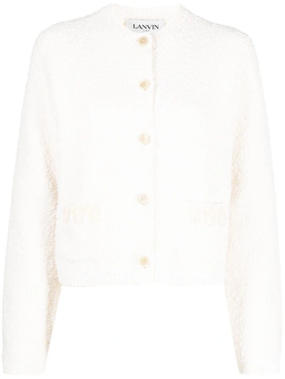 Lanvin Rd Nk Ls Embroidered Cardi Clothing In Nude &amp; Neutrals