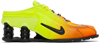 Nike + Martin Rose Shox Mr4 Rubber And Mesh-trimmed Ombré Leather Sneakers In Safety Orange/black