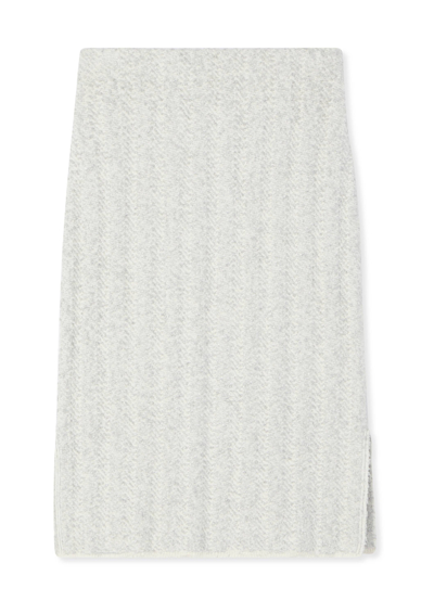 St John Slub Chevron Knit Side-slit Tailored Skirt In Light Gray Multi