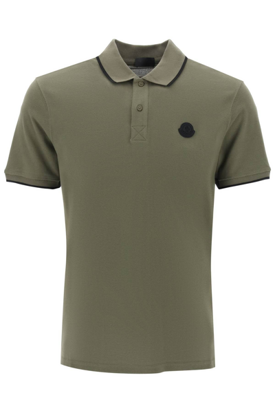 Moncler Logo-patch Cotton Polo Shirt In Khaki