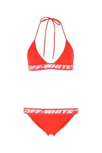 Off-white Logo-tape Bikini Set In Red