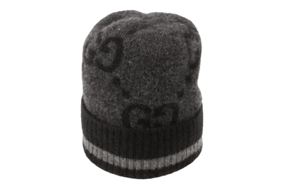 Pre-owned Gucci Gg Knit Cashmere Hat Grey/black