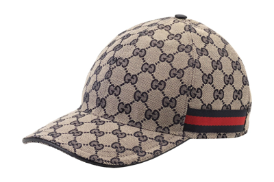 Pre-owned Gucci Original Gg Canvas Baseball Hat With Web Beige/blue