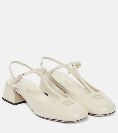 Miu Miu Patent Leather Slingback Pumps In White