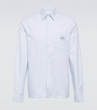 Prada Pinstriped Cotton Poplin Shirt In Blau