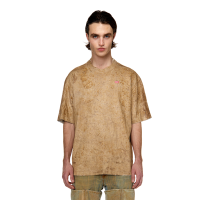 Diesel Leather-effect Cotton T-shirt In Brown