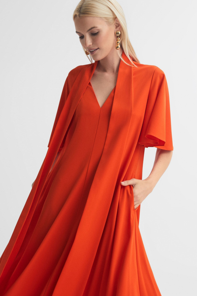 Florere Bright Orange  Tie Neck Midi Dress