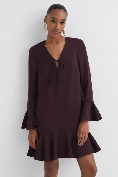 Florere Burgundy  V-neck Mini Dress