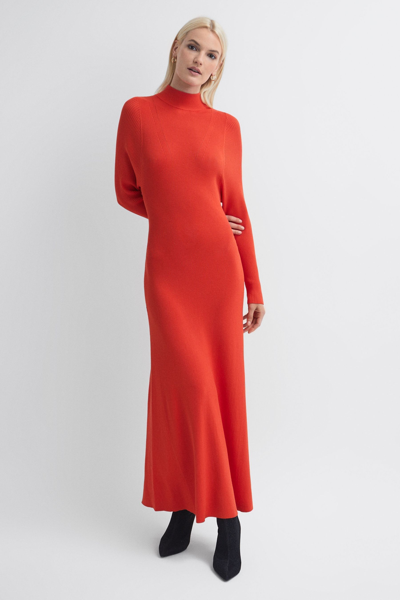 Florere Bright Orange  Knitted Midi Dress