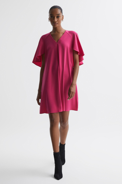 Florere Bright Pink  Relaxed Fit Cape Sleeve Mini Dress