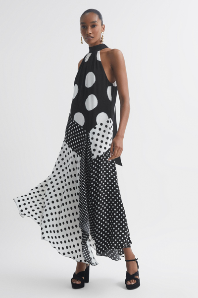 Florere Polka Dot Asymmetric Midi Dress In Black/white