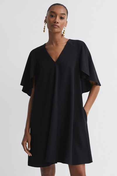 Florere Black  Relaxed Fit Cape Sleeve Mini Dress