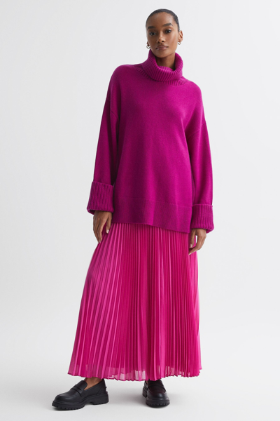 Florere Cashmere Roll Neck Jumper In Bright Pink