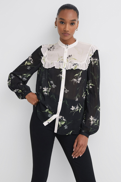 Florere Black  Sheer Floral Blouse