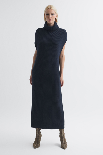 Florere Navy  Knitted Roll Neck Midi Dress