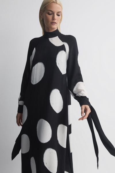 Florere Polka Dot Long Sleeve Maxi Dress In Black/white