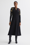Florere Black  Print Sleeve Midi Dress In Black