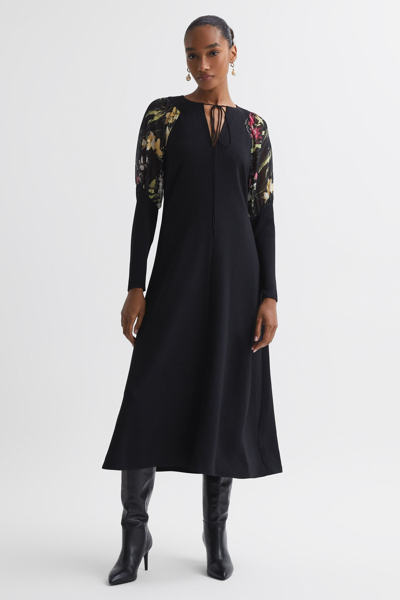 Florere Black  Print Sleeve Midi Dress
