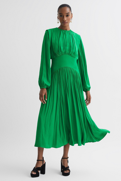 Florere Bright Green  Pleated Midi Dress