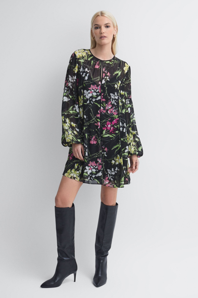 Florere Black  Sheer Floral Mini Dress