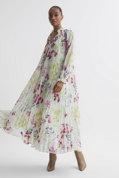 Florere Ivory  Floral Pleated Midi Dress