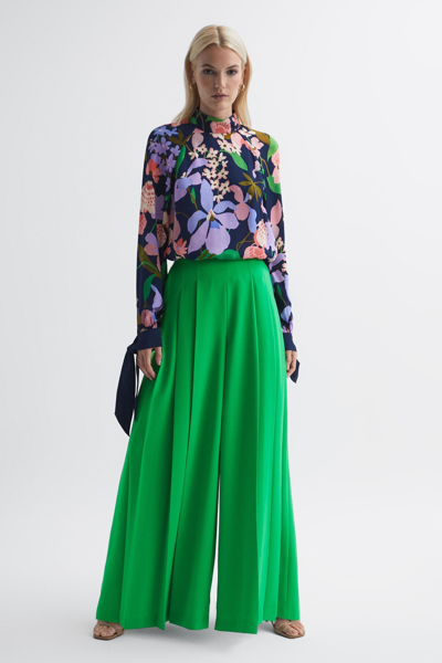 Florere Bright Green  Wide Leg Pleated Trousers