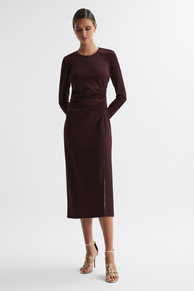 Reiss Anais - Burgundy Ruched Bodycon Midi Dress, Us 6