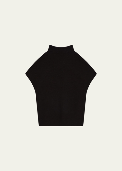Vince Wool And Cashmere Short-sleeve Mock-neck Sweater In Black