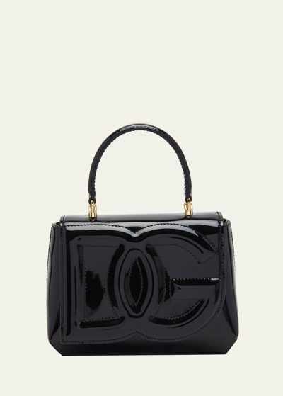 Dolce & Gabbana Dg Logo Patent Leather Shoulder Bag In Black