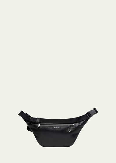 Balenciaga Superbusy Crinkle Leather Belt Bag In Black