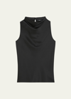 Theory Satin High Cowl-neck Top In Blk
