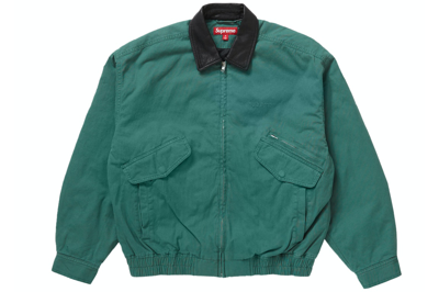 Pre-owned Supreme Leather Collar Utility Jacket Green
