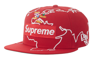 Pre-owned Supreme Worldwide Box Logo New Era Hat Red