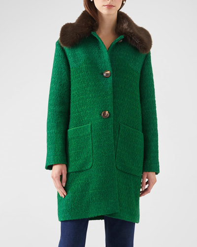 Lk Bennett Aster Faux Fur-trim Boucle Coat In Gre-green
