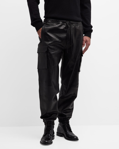 Frame Tapered Leather Cargo Trousers In Black