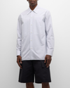 Jil Sander Structured Cotton Shirt Striped Pattern In Artic Sea