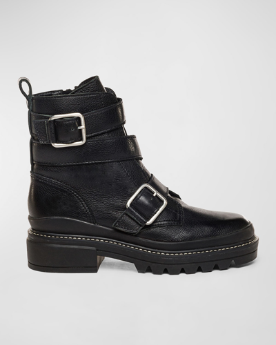 Bernardo Leather Buckle Moto Booties In Black