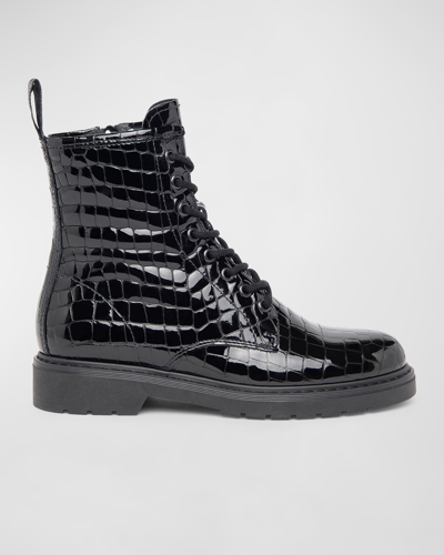 Nerogiardini Clean Croco Combat Boots In Black Croc