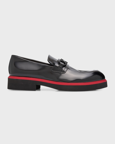 Ferragamo Men's Fiorello Patent Tonal-bit Loafers In Nero