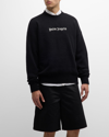 Palm Angels Black Cotton Crew Neck Sweatshirt With White Logo In Black White