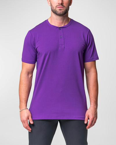 Maceoo Core Short Sleeve Henley In Purple