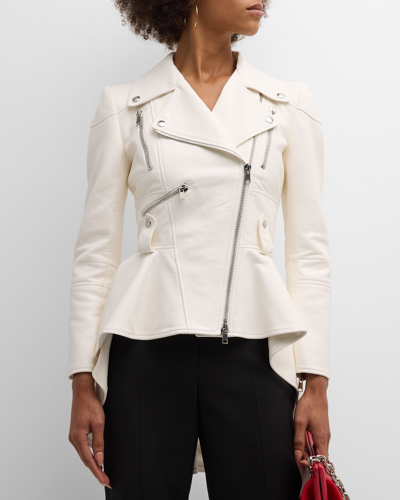 Alexander Mcqueen Peplum Leather Biker Jacket In Pink