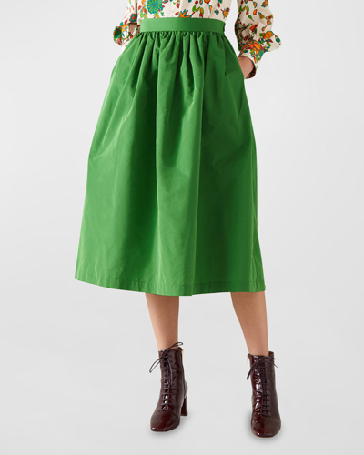 Lk Bennett Olsen Ruched A-line Midi Skirt In Dark Lime