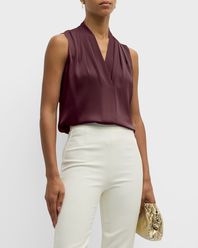 Kobi Halperin Mila Sleeveless V Neck Pleated Silk Blouse In Beet