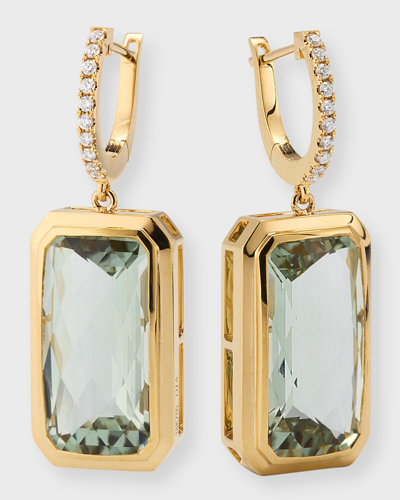 David Kord 18k Yellow Gold Earrings With Green Amethyst And Diamonds, 15.87tcw