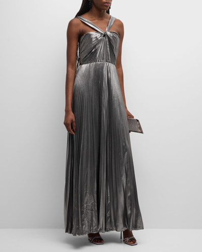 Ungaro Women's Zoey Plissé Lamé Twist-front Gown In Silver